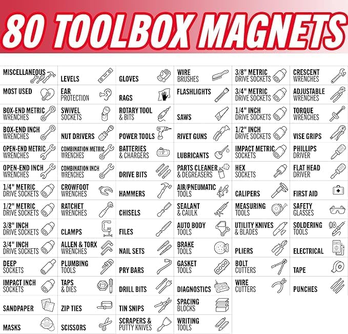 Itera Toolbox Organization Magnetic Labels-80 Large Tool Chest Organizer Labels-Strong Magnets-Fits All Brands of Steel Tool Box Drawers(White 3.125x1.0 in) - Image 3